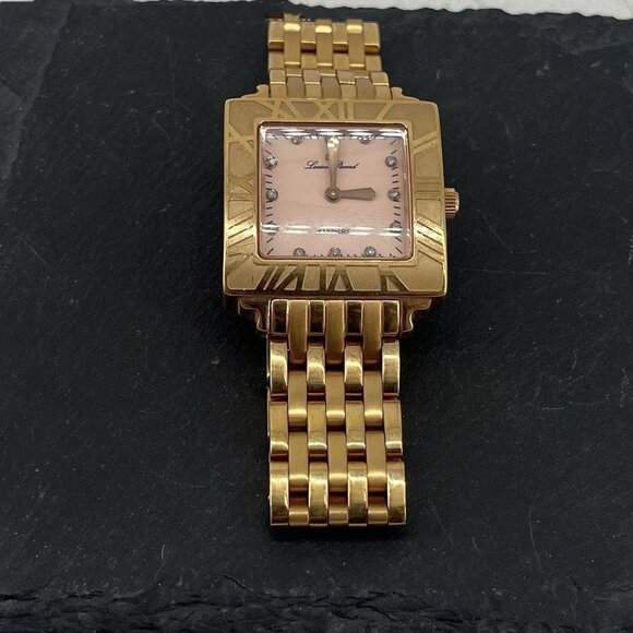 LUCIEN PICCARD ROSEGOLD SAPPHIRE ROMAN NUMERAL PINK FACE PANTHER LINK WATCH E